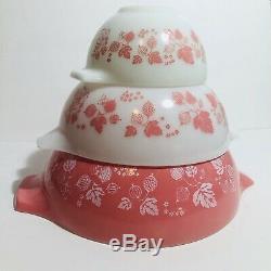 Vintage Set 3 Pyrex Pink Cinderella Gooseberry 444 443 441 Mixing Nesting Bowls