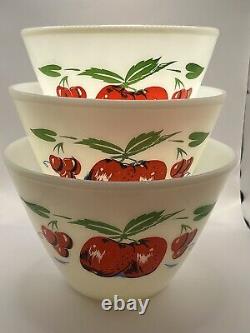 Vintage Set 4 Fire King Apples & Cherries Splash Proof Mixing Bowls and Shakers