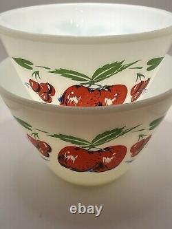 Vintage Set 4 Fire King Apples & Cherries Splash Proof Mixing Bowls and Shakers