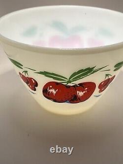 Vintage Set 4 Fire King Apples & Cherries Splash Proof Mixing Bowls and Shakers