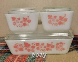 Vintage Set 4 Pyrex Pink Gooseberry Refrigerator Dishes & Lids 501 502 503