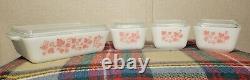 Vintage Set 4 Pyrex Pink Gooseberry Refrigerator Dishes & Lids 501 502 503