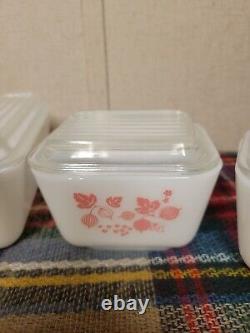 Vintage Set 4 Pyrex Pink Gooseberry Refrigerator Dishes & Lids 501 502 503