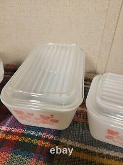 Vintage Set 4 Pyrex Pink Gooseberry Refrigerator Dishes & Lids 501 502 503