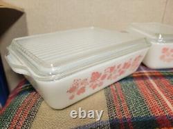 Vintage Set 4 Pyrex Pink Gooseberry Refrigerator Dishes & Lids 501 502 503