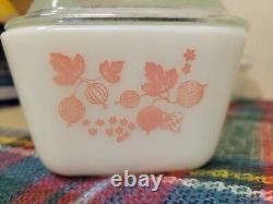 Vintage Set 4 Pyrex Pink Gooseberry Refrigerator Dishes & Lids 501 502 503