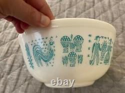 Vintage Set Of 3 Pyrex Turquoise & White Amish Butterprint Mixing Bowls