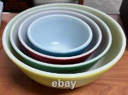 Vintage Set Of 4 Pyrex Primary Nesting Mixing Bowls, Complete 401 402 403 404