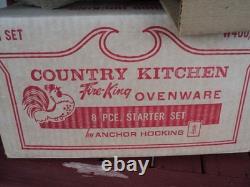 Vintage Set Of 8 pieces Fire King Chanticleer Rooster In OrIginal Box New NOS