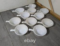 Vintage Set of 11 Anchor Hocking Fire King Milk Glass Soup Bowls w Handles