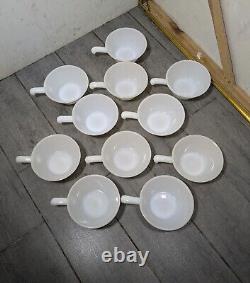 Vintage Set of 11 Anchor Hocking Fire King Milk Glass Soup Bowls w Handles