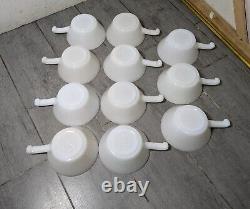 Vintage Set of 11 Anchor Hocking Fire King Milk Glass Soup Bowls w Handles