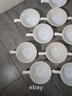 Vintage Set of 11 Anchor Hocking Fire King Milk Glass Soup Bowls w Handles