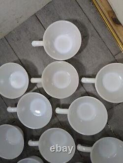 Vintage Set of 11 Anchor Hocking Fire King Milk Glass Soup Bowls w Handles