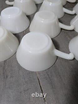 Vintage Set of 11 Anchor Hocking Fire King Milk Glass Soup Bowls w Handles