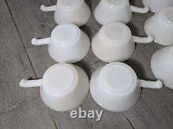 Vintage Set of 11 Anchor Hocking Fire King Milk Glass Soup Bowls w Handles