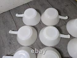 Vintage Set of 11 Anchor Hocking Fire King Milk Glass Soup Bowls w Handles