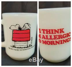 Vintage Set of 6 Fire King Milk Glass SNOOPY PEANUTS Coffee Mugs Red Baron +