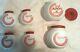 Vintage Set Of 6 Milk Glass Range Top Shakers, Art Deco, Red And White