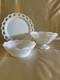 Vintage Set Of White Milk Glass Harvest Grapes Serving Bowl/compote And Lace Edg