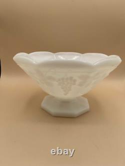 Vintage Set of White Milk Glass Harvest Grapes Serving Bowl/Compote and Lace Edg