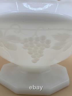 Vintage Set of White Milk Glass Harvest Grapes Serving Bowl/Compote and Lace Edg