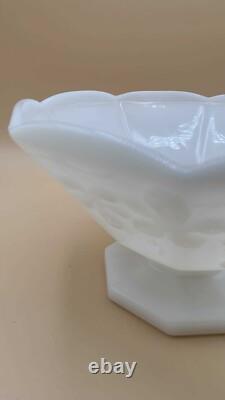 Vintage Set of White Milk Glass Harvest Grapes Serving Bowl/Compote and Lace Edg