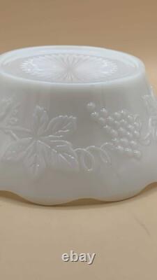 Vintage Set of White Milk Glass Harvest Grapes Serving Bowl/Compote and Lace Edg