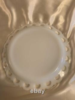 Vintage Set of White Milk Glass Harvest Grapes Serving Bowl/Compote and Lace Edg