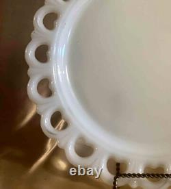 Vintage Set of White Milk Glass Harvest Grapes Serving Bowl/Compote and Lace Edg