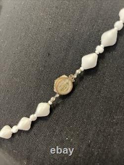 Vintage Signed Miriam Haskell White Milk Glass Necklace Rare