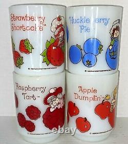 Vintage Strawberry Shortcake Milk Glass Mug Set of 4 1980's American Greetings