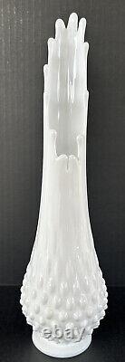 Vintage Swung Vase Pair Stretch Hobnail Milk Glass Fenton Art Glass 12, 13.5