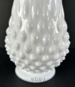 Vintage Swung Vase Pair Stretch Hobnail Milk Glass Fenton Art Glass 12, 13.5