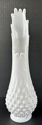 Vintage Swung Vase Pair Stretch Hobnail Milk Glass Fenton Art Glass 12, 13.5