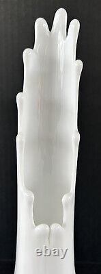 Vintage Swung Vase Pair Stretch Hobnail Milk Glass Fenton Art Glass 12, 13.5