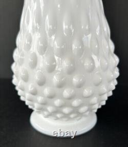 Vintage Swung Vase Pair Stretch Hobnail Milk Glass Fenton Art Glass 12, 13.5