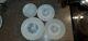 Vintage Termocrisa Mexico Milk Glass Dinner Plates And Bowls Blue Floral Swirl