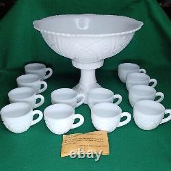 Vintage Thatcher McKee Milk Glass Punch Bowl Set 12 Cups Stand 9 PT Punch Bowl