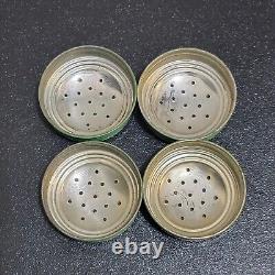 Vintage Tipp USA Spice Jars Milk Glass Green Metal Lids Flowers Set Of 8 with Rack