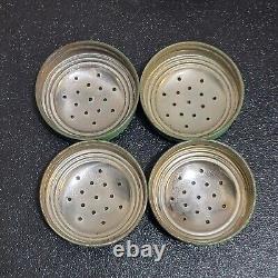 Vintage Tipp USA Spice Jars Milk Glass Green Metal Lids Flowers Set Of 8 with Rack