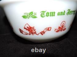 Vintage Tom & Jerry Hazel Atlas Milk Glass Egg Nog Bowl With10 Cups