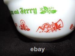 Vintage Tom & Jerry Hazel Atlas Milk Glass Egg Nog Bowl With10 Cups