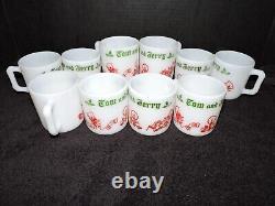 Vintage Tom & Jerry Hazel Atlas Milk Glass Egg Nog Bowl With10 Cups