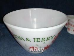 Vintage Tom & Jerry Snowflake Bowl & 10 Eggnog Cups Milk Glass-Fire KingRARE