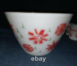 Vintage Tom & Jerry Snowflake Bowl & 10 Eggnog Cups Milk Glass-Fire KingRARE