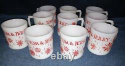 Vintage Tom & Jerry Snowflake Bowl & 10 Eggnog Cups Milk Glass-Fire KingRARE