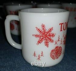 Vintage Tom & Jerry Snowflake Bowl & 10 Eggnog Cups Milk Glass-Fire KingRARE