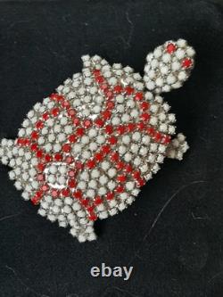 Vintage Trigere Milk Glass Rhinestone Turtle Brooch France