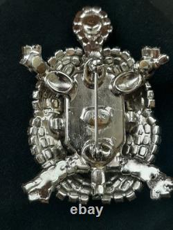 Vintage Trigere Milk Glass Rhinestone Turtle Brooch France